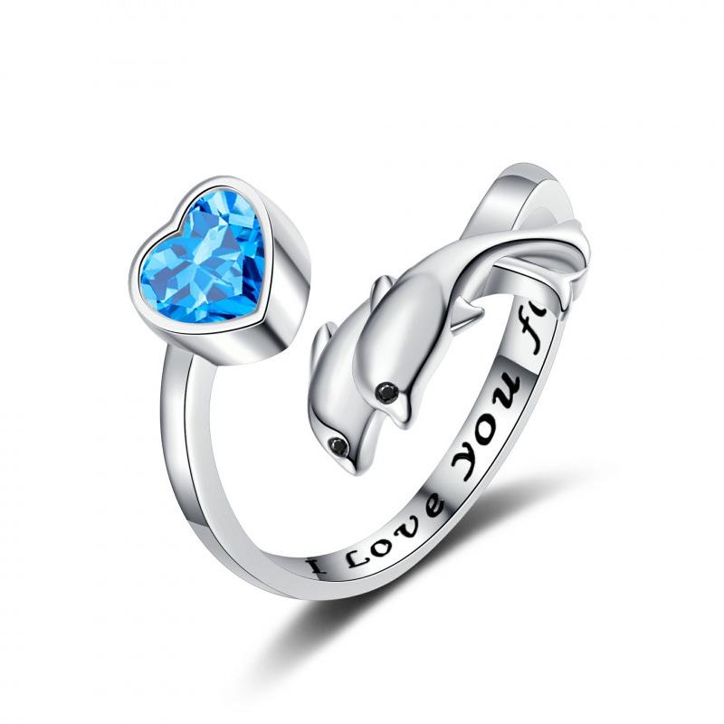 

Whale Ring: Simple & Stylish Engraved Women s Fashion Jewelry Adjustable Open Size синий/алмаз