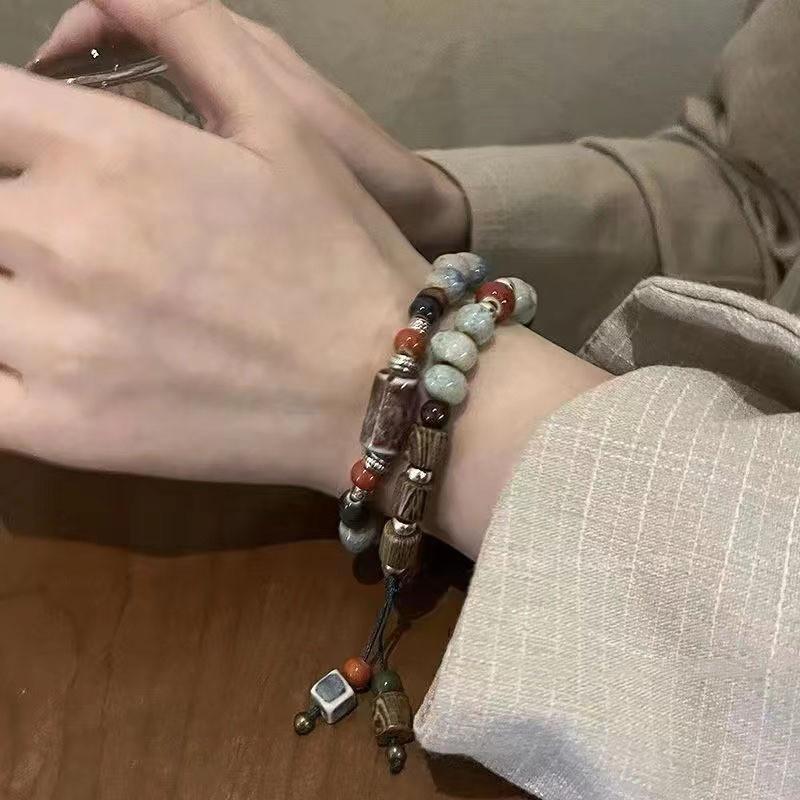 Jingdezhen Ceramic Beaded Bracelet Handcrafted Geometric Design For Men And Women