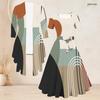Women Plus Size Abstract Printed Two Piece Set Long Sleeve Cardigan Square Neck Short Sleeve Tie Waist Flared Dress