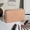 Striped Seersucker Makeup Pouch Large Capacity Durable Zipper Portable Compact Cosmetic Storage Bag for Short Trip Use