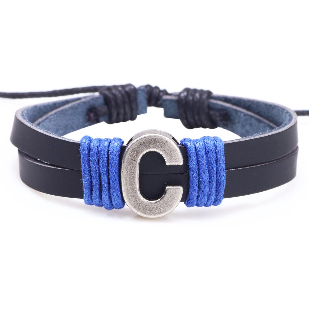 Handmade Woven Leather Bracelet with English Letter Charms