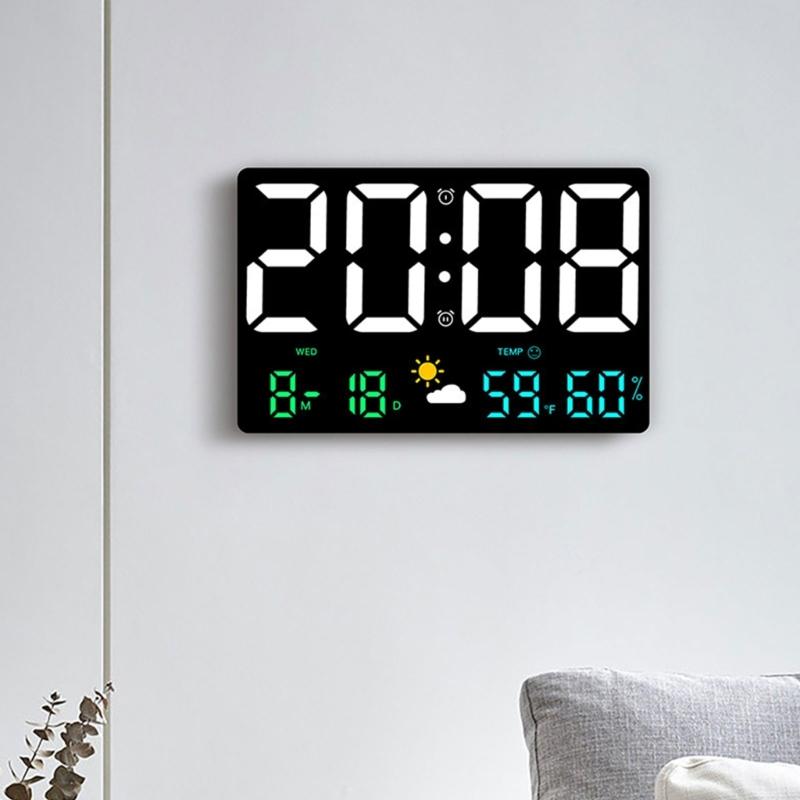 Large Digital LED Wall Desk Clock Calendar with Alarms,Temperature Thermometer for Bedroom Room Table