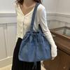 Casual Denim Tote Bag Large Capacity Canvas Bucket Bag Oxford Drawstring Shoulder Bag  Travel