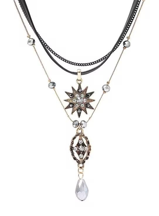 Dark Gothic cross fringed necklace multi-layered beaded necklace fashionable Spice Girl necklace