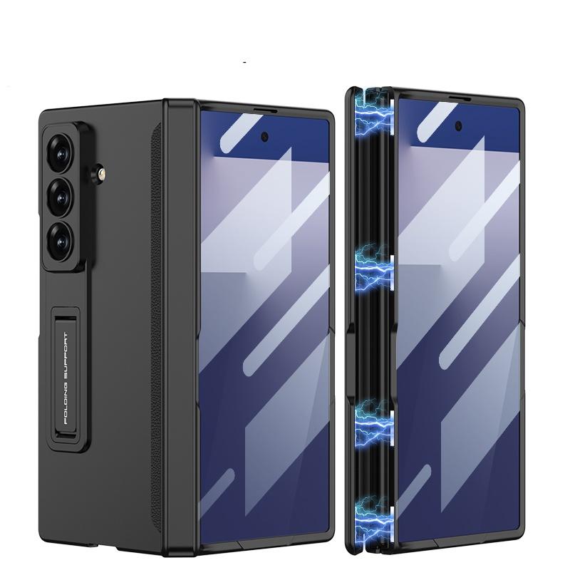 Magnetic Hinge Protection Folding Case For Samsung Galaxy Z Fold 6 7 Stand Cover With Clear Tempered Glass Screen Protector