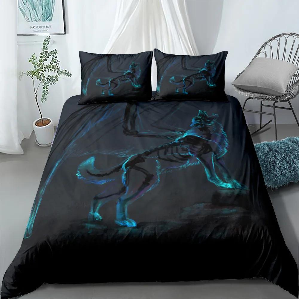 Vikings Yggdrasil Fenrir Wolf Bedding Set King Queen Double Full Twin Single Size Mythology Symbols Runes Bed Linen Set