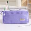 Corduroy Pencil Case Large Capacity Double-Layer Pencil Pouch for Middle School Office Cosmetic Bag Multi-Purpose Stationery Organizer for Pens Makeup