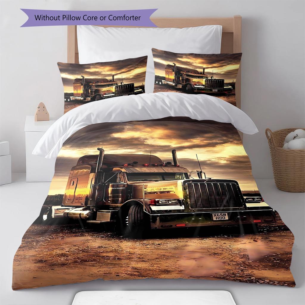 Truck Pattern Bedding Quilt Set Quilt Cover Pillowcase Home Decoration Gift (1 * Duvet Cover + 2 * Pillowcase, Without Core)