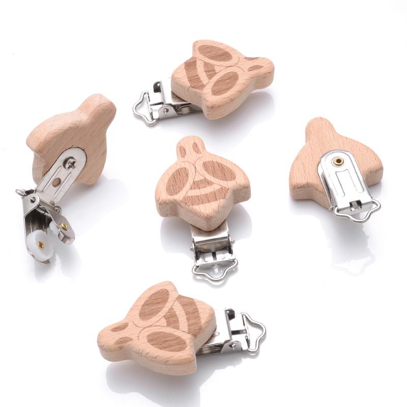 1Pcs Printing Animal Dummy Clip Beech Wood Nipple Clip For Teether Chewing Toys Accessory DIY Anti-Drop Baby Pacifier Chain
