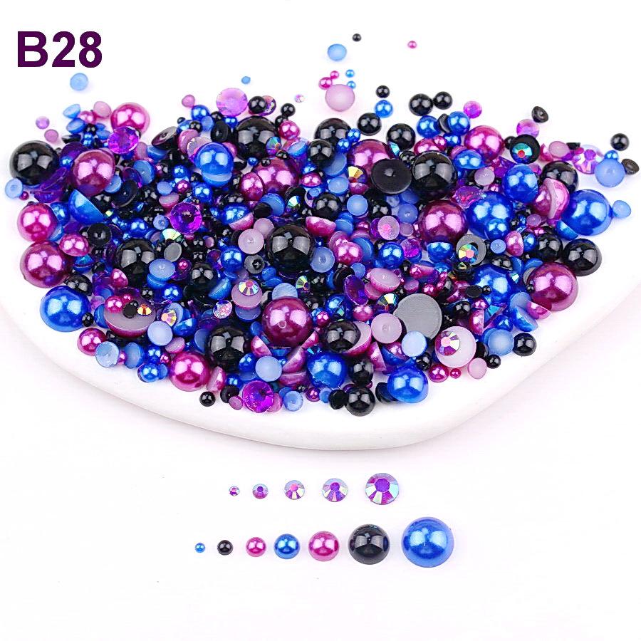 Mixed 2mm-10mm Half-Round AB Plated Resin Pearls - DIY Accessories