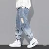 YOA Men's Autumn Cartoon Graffiti Jogger Jeans with Drawstring