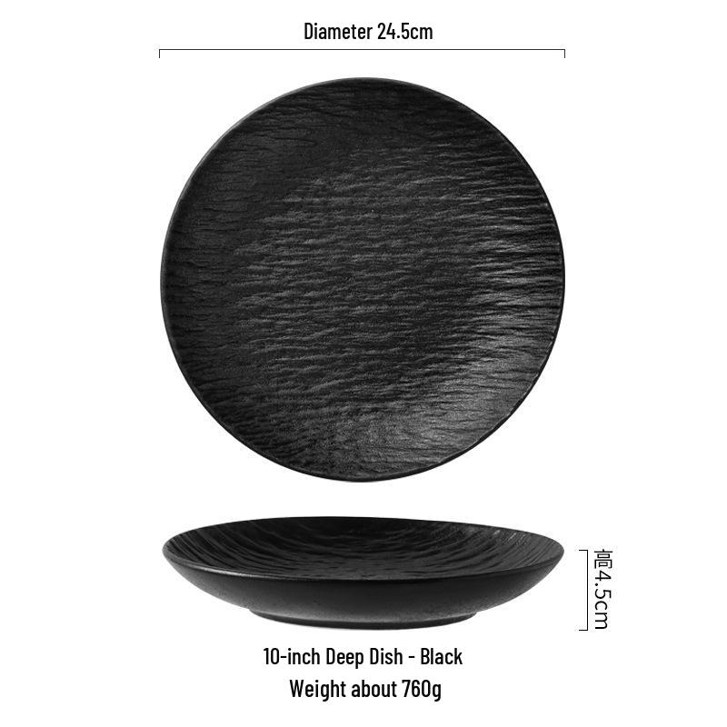 Japanese Rock Pattern Ceramic Dinner Plate – High-End Steak & Salad Dish