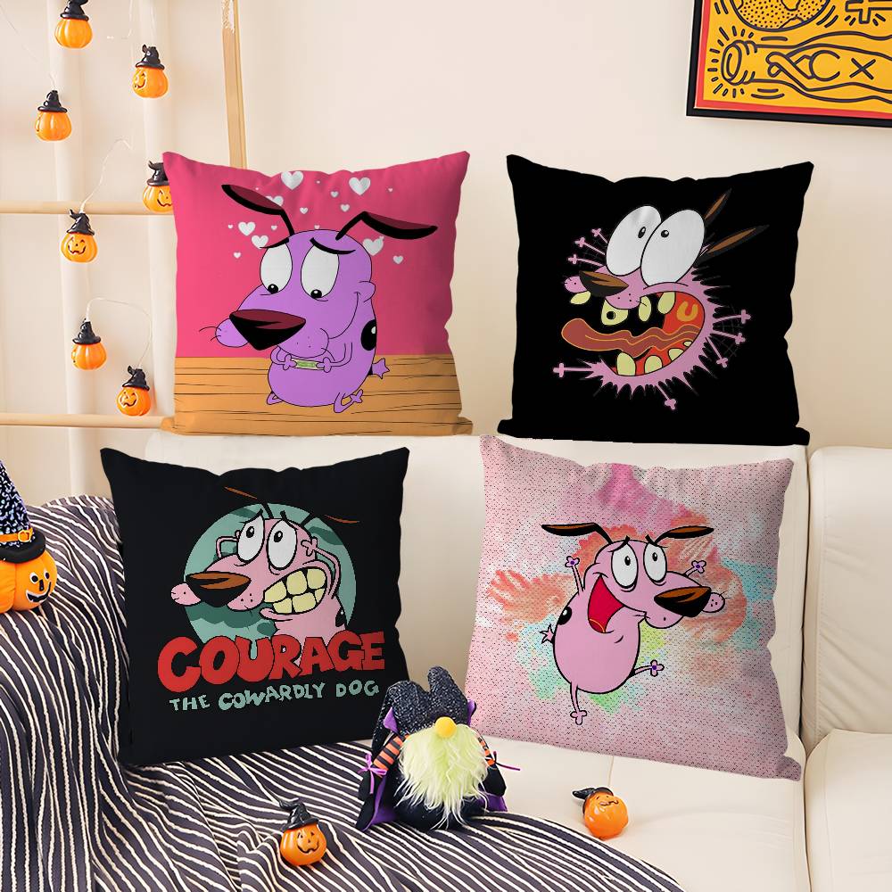 C-Courage Cowardly Dog Pillow Case Home Dorm Chair Back Short Plush Double-Sided Printing Office Nap Time Cushion Cover