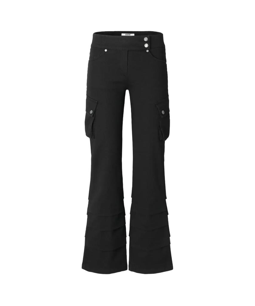 Kakipointeu Cargo Shirring Bootcut Pants (Black)