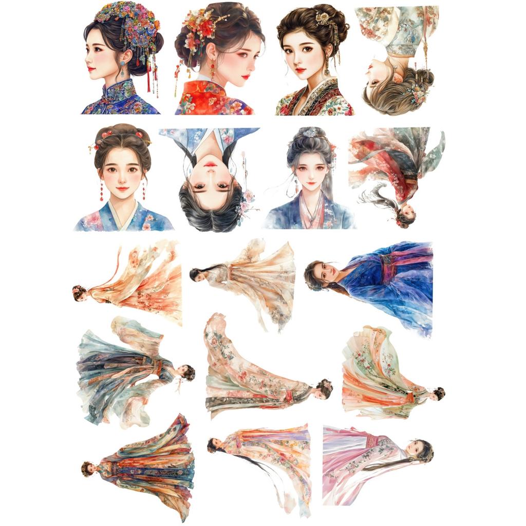 17pcs Stickers Vintage watercolor ancient-style girl Decorative DIY Craft Photo Albums Planner Journal Scrapbooking stationary