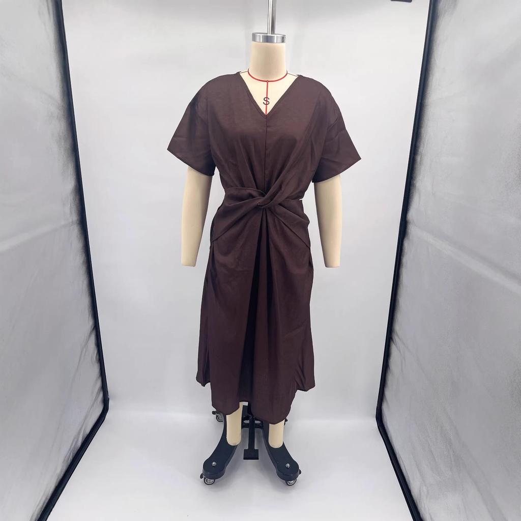 2026 European-American Summer Bohemian-Style Elegant Pleated V-Neck Dress