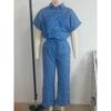 Classic Spring Autumn Striped Printed Short Sleeve Shirt Set Retro Casual Loose Waist Trousers Women's Suit