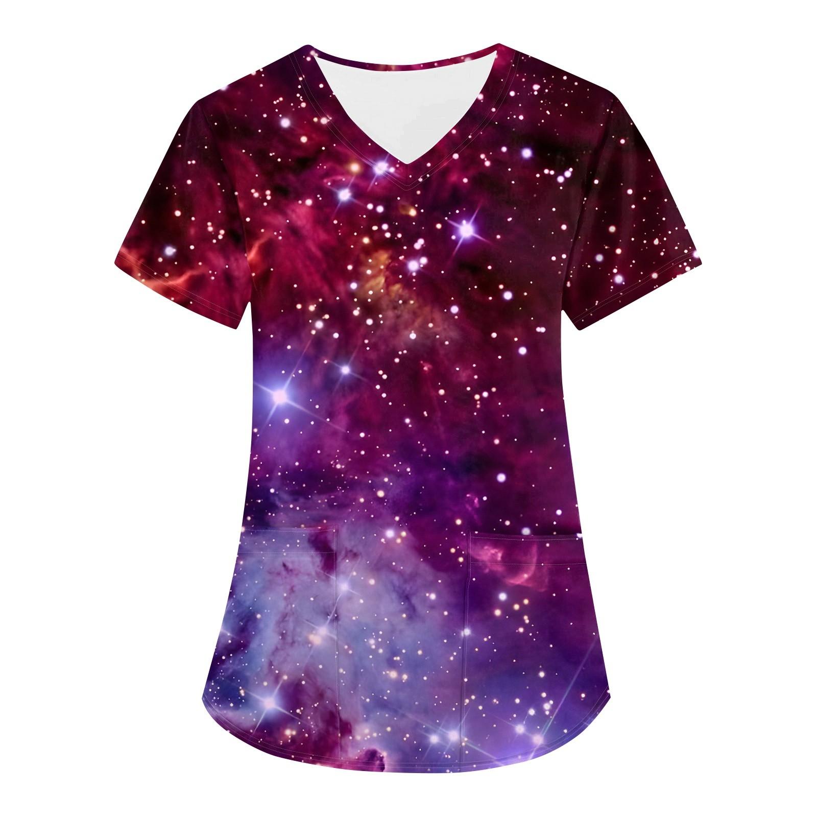 

Женская модная астральная принтованная футболка с коротким рукавом и V-образным вырезом с маленьким карманом XXXXL