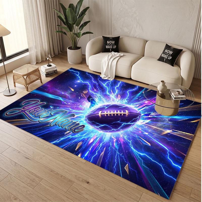 American Football Theme Soft Crystal Velvet Rug Custom Name & Text Print Non Slip Floor Rug for Bedroom Living Room