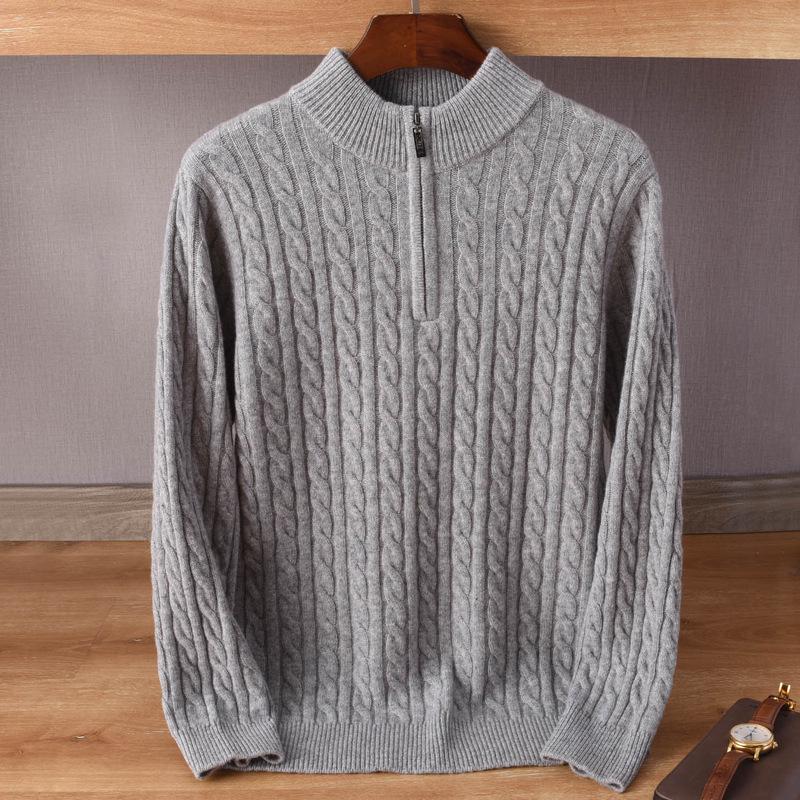 Men's Cashmere Pullover Sweater - 2022 Autumn/Winter, Loose Fit, Half High Neck, Plus Size, Solid Color Knitwear