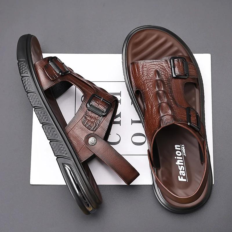 Fashion Summer Open Toe Business Sandals Soft Soled Beach Slippers British Style  Dual-purpose Slippers Sandals Comfortable Casual Shoes