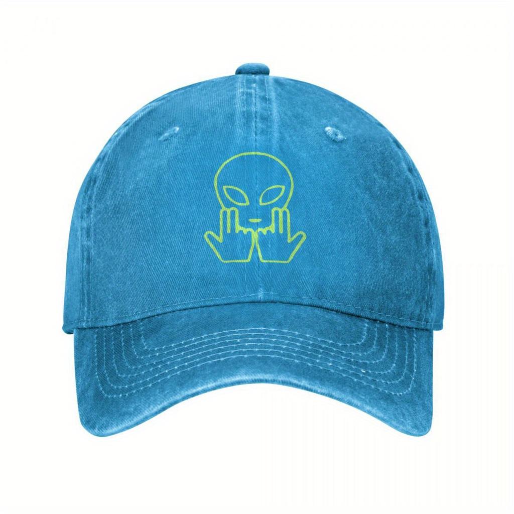 Alien Graffiti Print Distressed Denim Baseball Cap Adjustable Street Style Casual Unisex Outdoor Sun Protection Hat