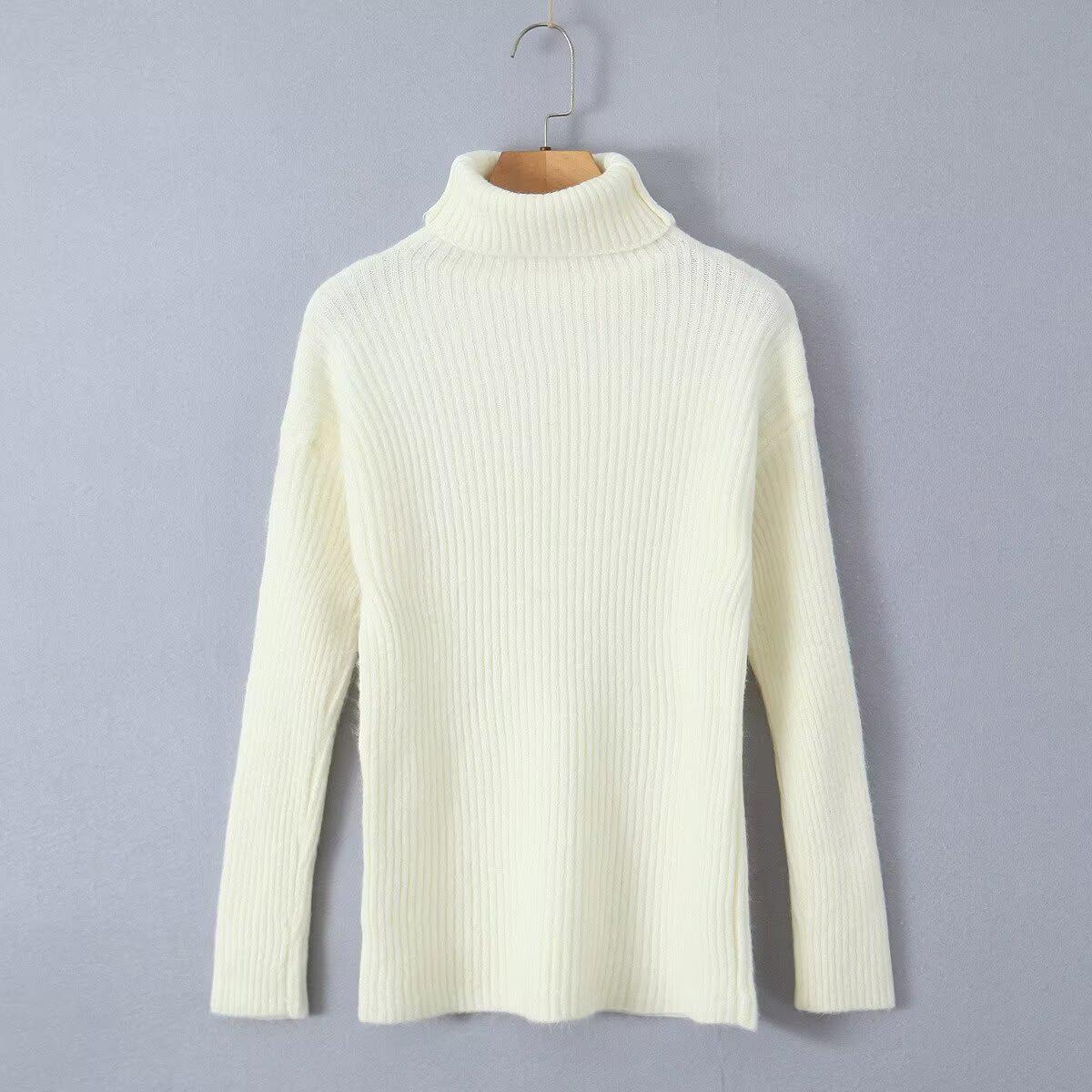 

Женский свитер с высоким воротником и длинными рукавами на осень 2024 года - Европейско-американский стиль, Повседневная и универсальная мода Medium белый