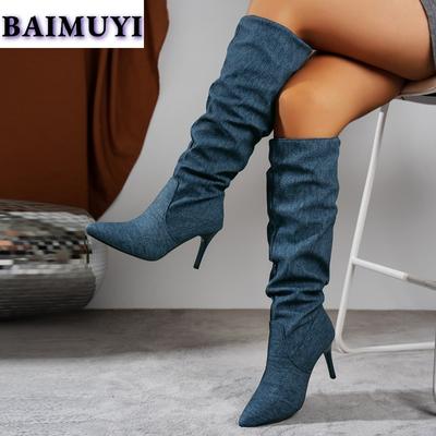 Tacchi Alti Donna Punta Appuntita Stivali Alti Scarpe da Festa di Lusso Décolleté Cowboy Donna Tendenza 2025 Designer Slip-on Chelsea Botas Mujer