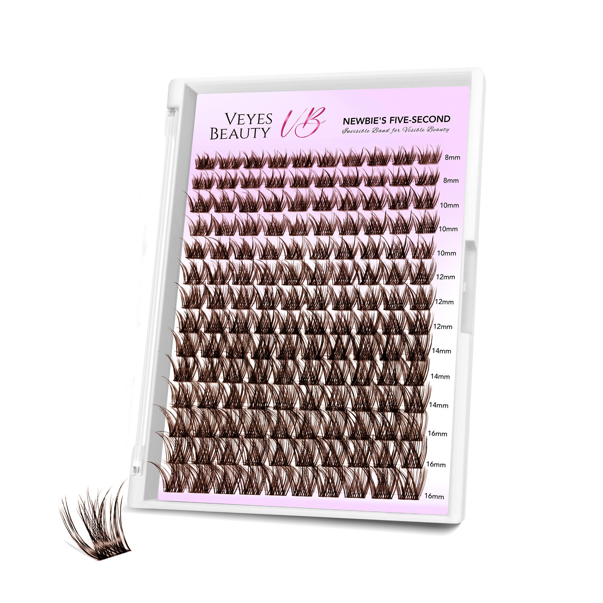 

Veyesbeauty LuxeBold Lashes Технологія 3D-позиціонування Легке відчуття П’ять секунд серії для новачків 140 кластерів 8-16 мм Lash Tray коричневий