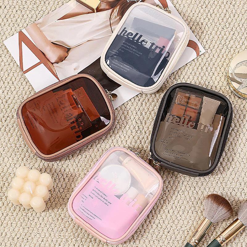 Transparent Travel Cosmetic Bag Portable Mini Waterproof Cosmetic Lipstick Bag Large Opening With Zip Outdoor Clutch Bag