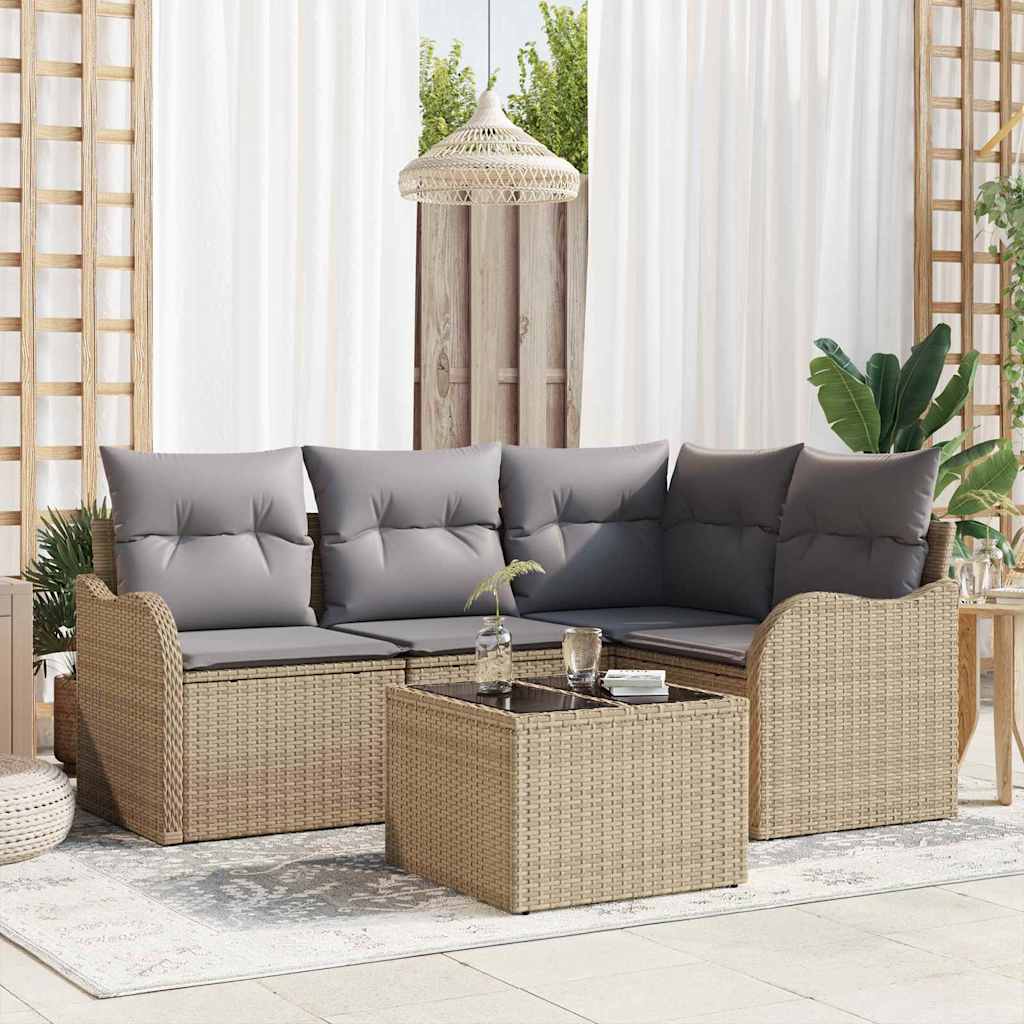 Garden Sofa Set 5 Pcs Beige Poly Rattan