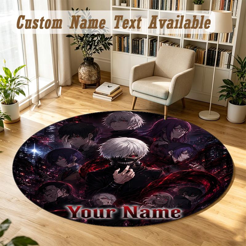 Round Rug Custom NameTokyo Ghoul Pattern Non Slip Carpet Home Floor Decor