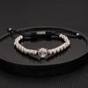 Men's Adjustable Braided Hip Hop Bracelet with Retro Copper Crown, Pineapple Beads, and Vacuum-Plated Titanium Steel.