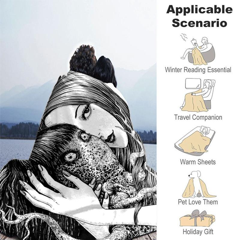 1pc Blanket Thriller Manga Junji Ito Tomie2 Print Design, Lightweight Blanket for Sofa, Bed- Soft &Warm, Gift for All Seasons Like Christmas, Hallowee