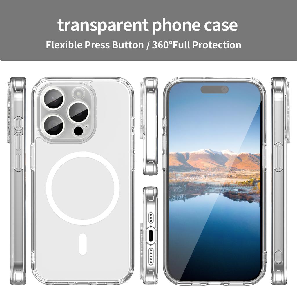 For iPhone 15 Pro Max Phone Case, Magnetic Shockproof Transparent Cover for iPhone 15 Pro Max