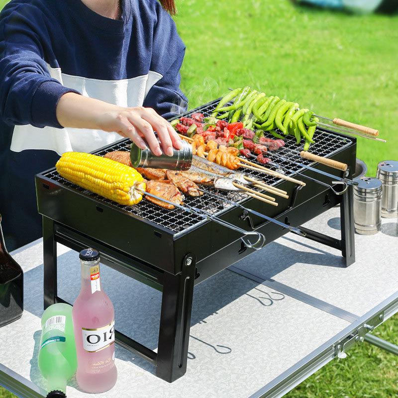 Portable Outdoor Charcoal BBQ Grill - Stainless Steel Folding Rack for Camping