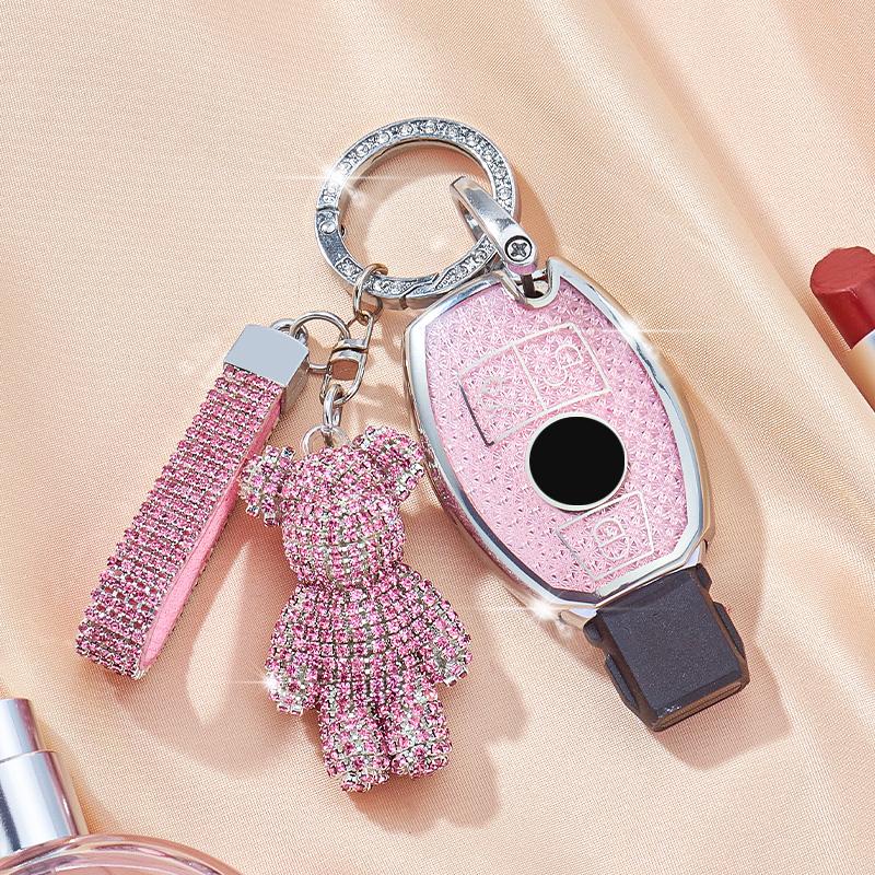 Female Key Case for Mercedes Benz CLS CLA GL R SLK AMG A B C S Class 3 Button Remote Car Key Cover Holder Keychain Accessories