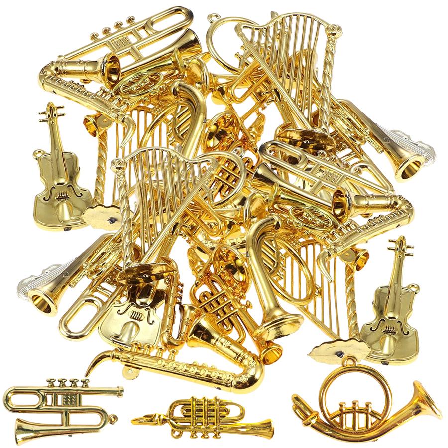 7/14pcs Golden Musical Instrument Ornaments Miniature Guitar Violin Saxophone Figurines Dollhouse Miniatures Desktop Decorations
