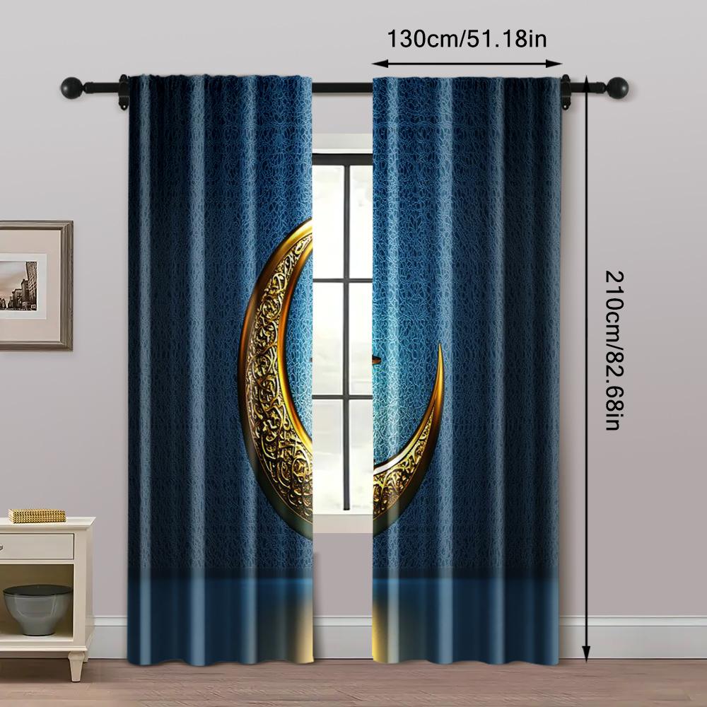2pc,  Curtain Eid Mubarak Backdrop Decoration for Photography Background Muslim Mosque Moon Pattern Ramadan Kareem Islam