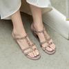 Fashion Women's New Spring/Summer Round Head Genuine Leather Cowhide Metal Rivet High Heel Large Elastic Strap Roman Sandals