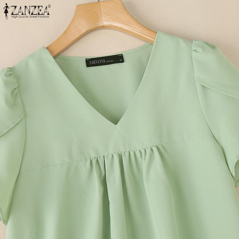 ZANZEA Dámská letní ležérní halenka s krátkým rukávem a výstřihem do V