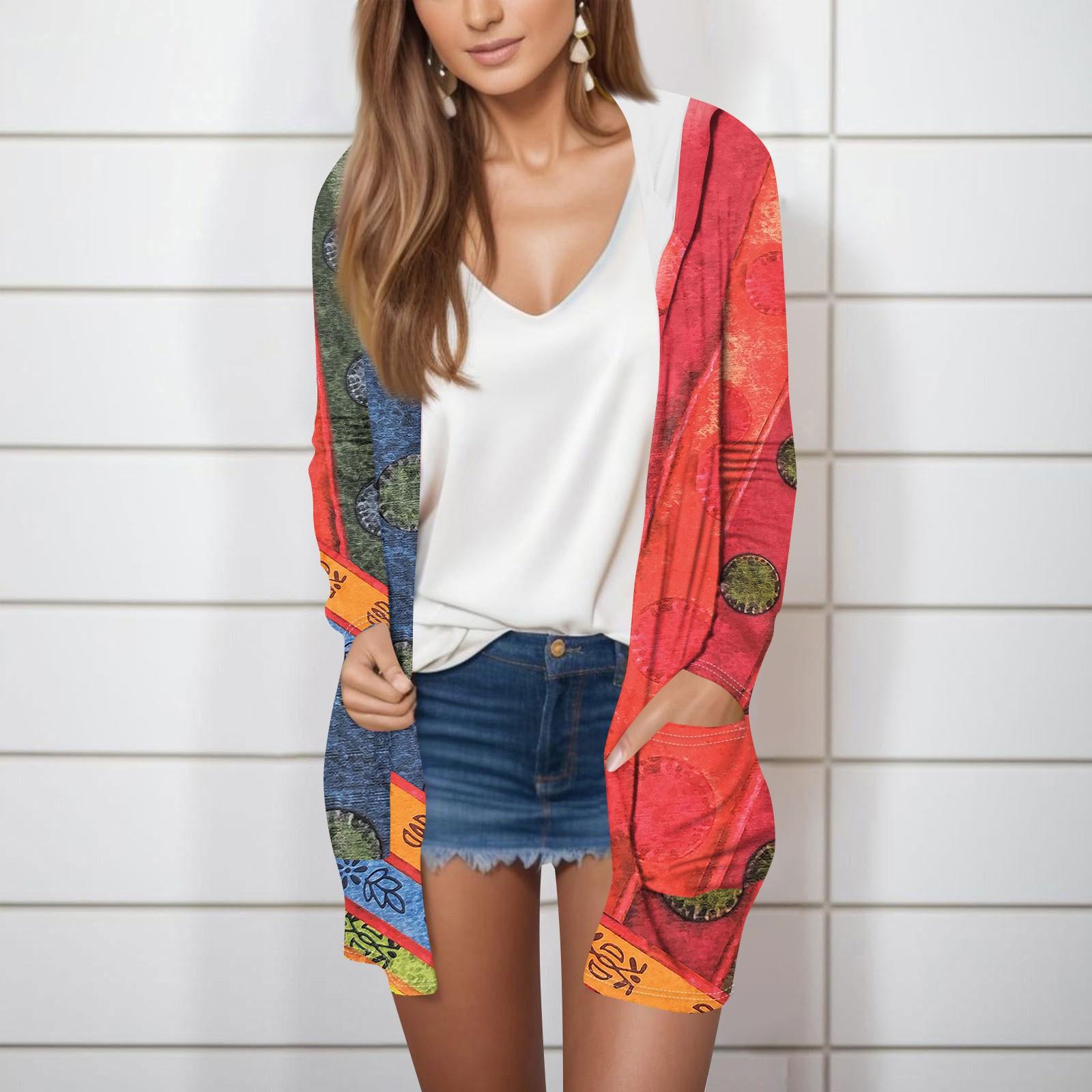 

Женская модная повседневная куртка-кардиган с длинными рукавами и принтом в стиле ретро XL арбуз красный