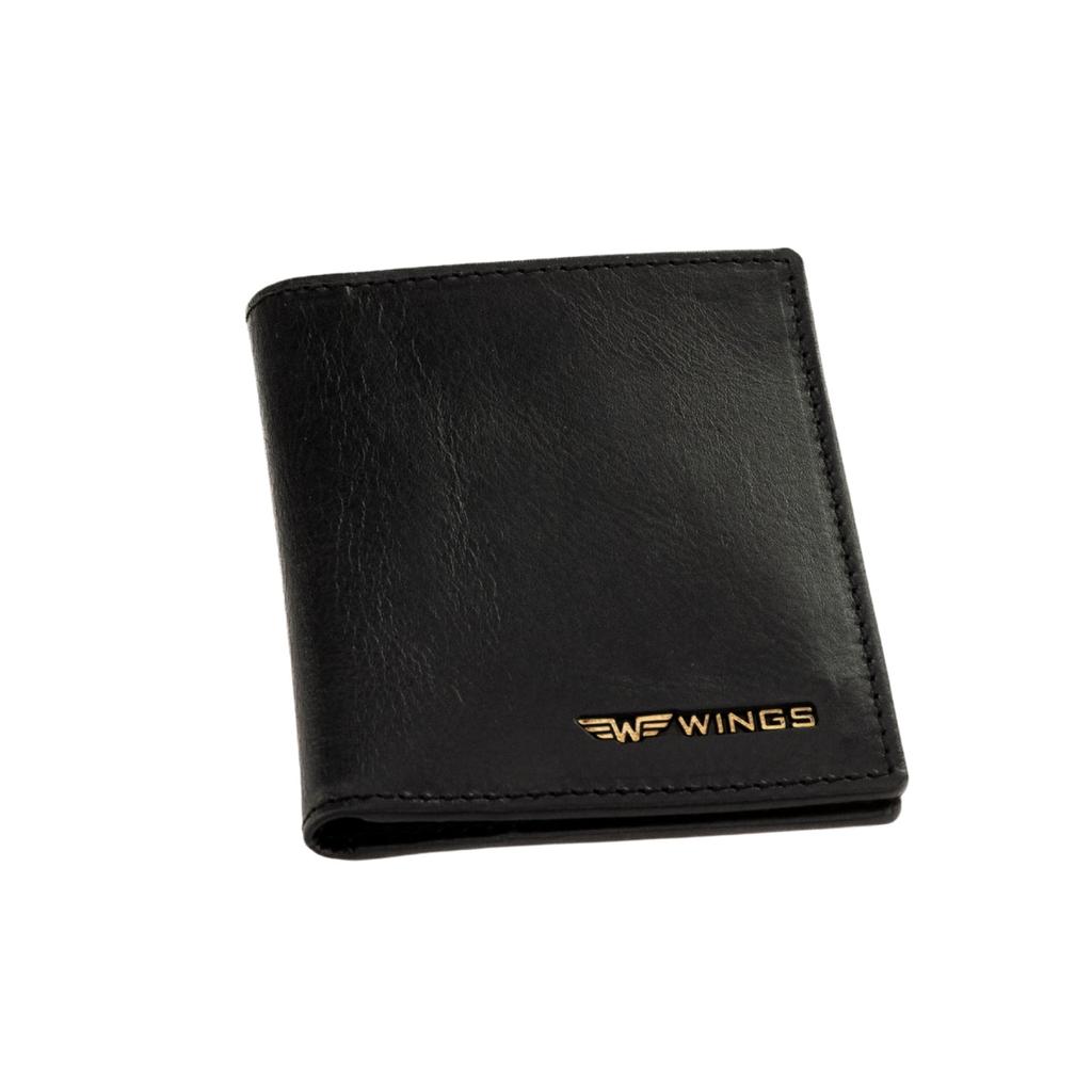 Wings Cardholder Made of Smooth Natural Cowhide Leather Black