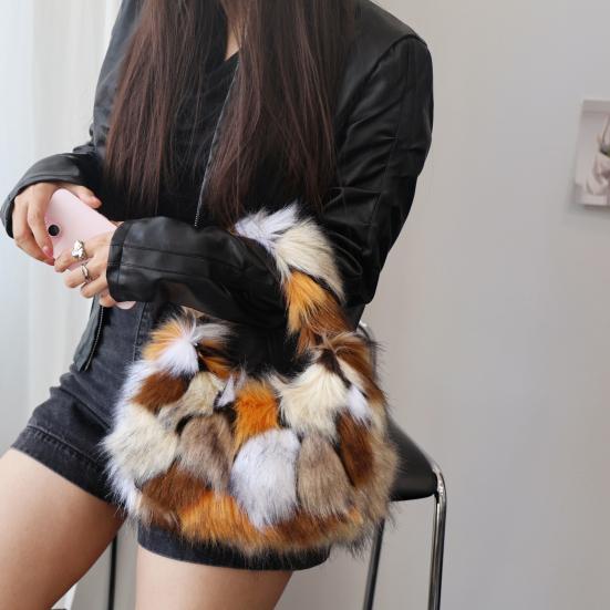 Leopard Print Fuzzy Handbag Women Faux Fur Shoulder Bag Fluffy Purse Furry Tote for Winter Daily Commute Date Shopping