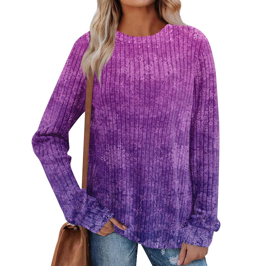 Women's Printed Lightweight Brushed-Cotton Round Neck Top