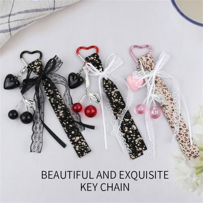 Cute Heart Keychain,Bag Charms,Cherry Key Chain Accessories Decor for Purse Handbag Car Keychain For Women and Girls