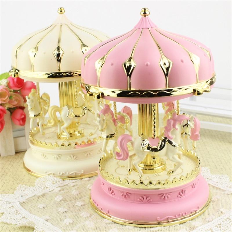 3 Horse Carousels Music Box Color Light Musical Box Christmas Birthday Presents Gift for Daughter Mom Granddaughter