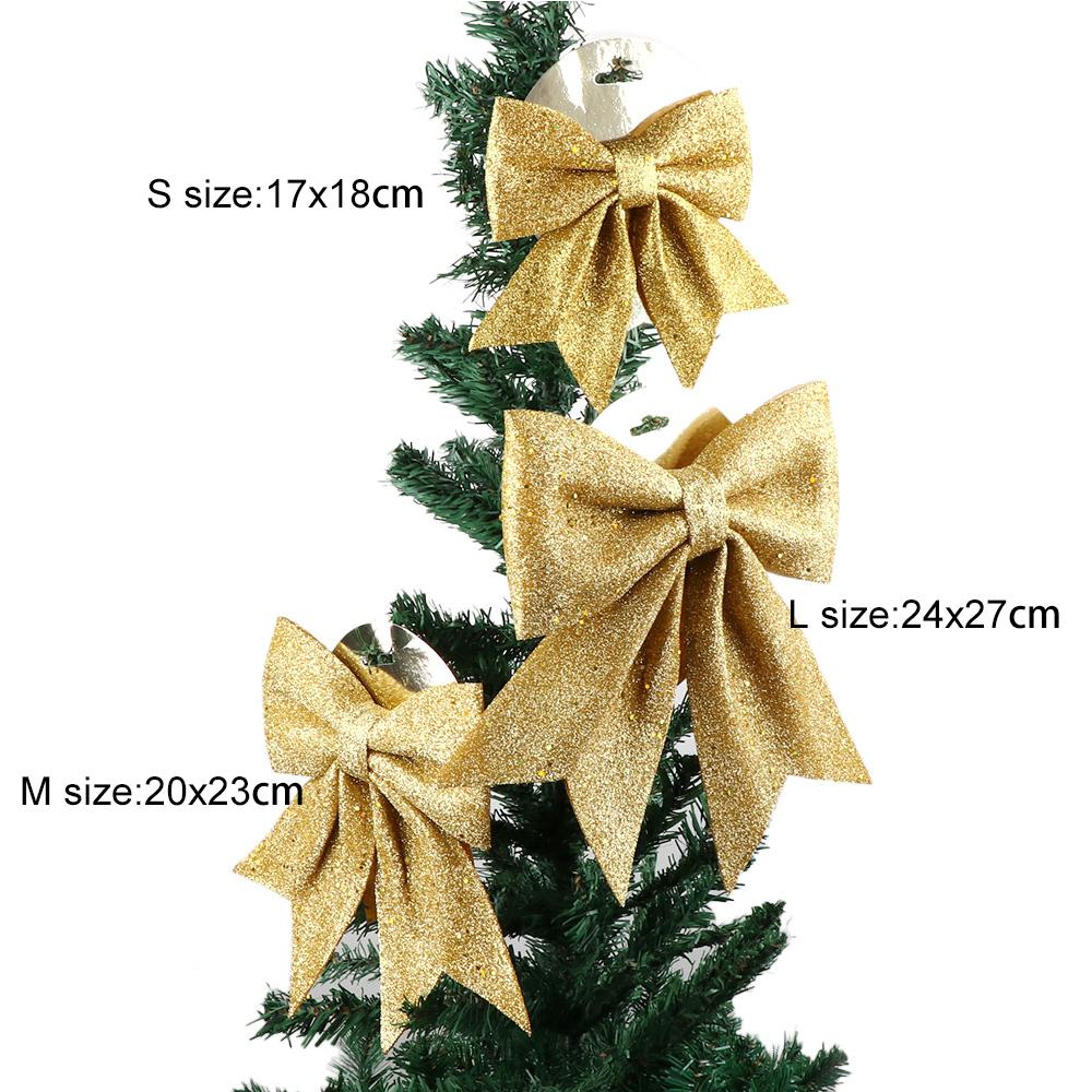 Blingbling Christmas Bow Red Gold Big Xmas Tree Bowknot Pendant Ornaments for Home Decoration New Year Party DIY Gifts
