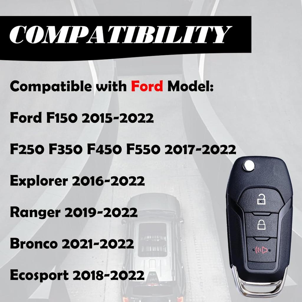 MechanMagic Flip Key Fob Replacement Compatible for Ford F-150 F-250 F-350 2015- Explorer (2016-) F-350 F-450 Ranger Ecosport Bronco Ignition Key