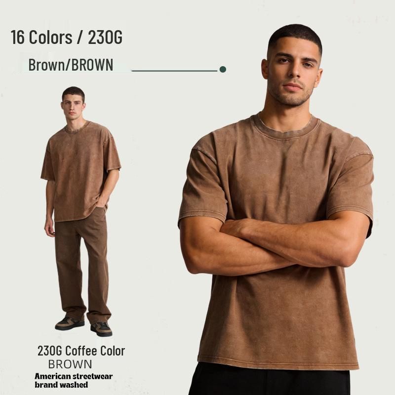 230g Tie-Dye Washed & Distressed European Crew Neck Drop Shoulder T-Shirt